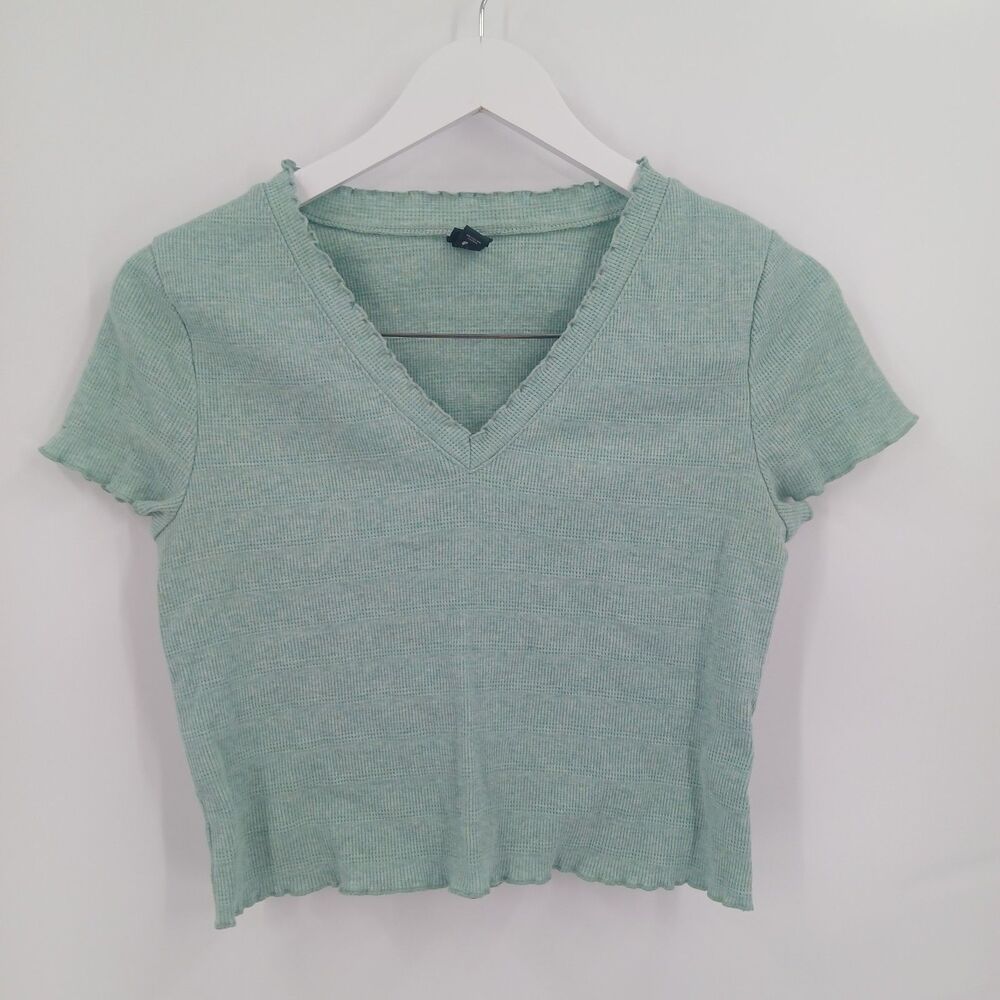 Wild Fable Womens Green Ribbed Knit Short Sleeve Crop Top Size large